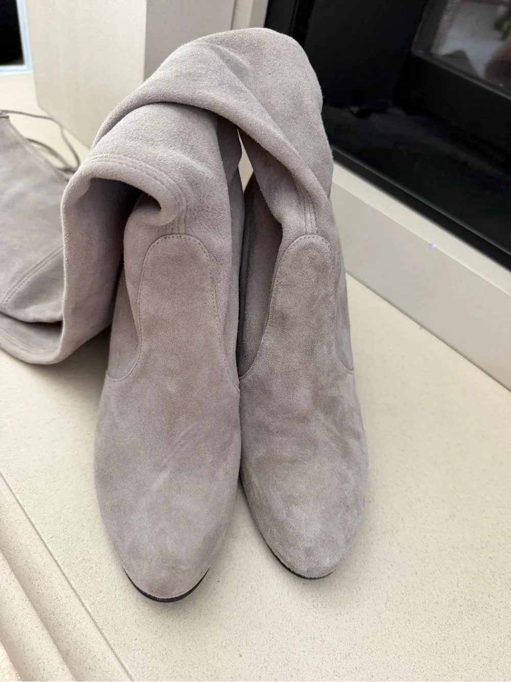Stuart Weitzman Over-the-Knee Suede Boots in Light Taupe